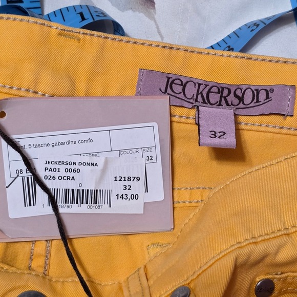 Jeckerson Donna Ochre Yellow Gabardine Comfort Pants Golf Italy Size 32 NEW - Picture 3 of 4